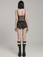 Black Gothic Punk Asymmetric Rivets Denim Hot Shorts for Women