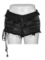 Black Gothic Punk Asymmetric Rivets Denim Hot Shorts for Women