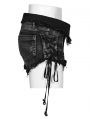 Black Gothic Punk Asymmetric Rivets Denim Hot Shorts for Women