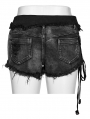 Black Gothic Punk Asymmetric Rivets Denim Hot Shorts for Women