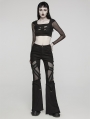 Black Gothic Punk Hollow Mesh Cross Frayed Pants for Women