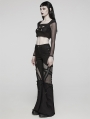 Black Gothic Punk Hollow Mesh Cross Frayed Pants for Women