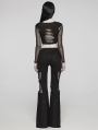 Black Gothic Punk Hollow Mesh Cross Frayed Pants for Women