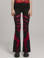 Black and Red Gothic Pointed Spider Web Flared Trousers for Women