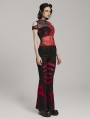 Black and Red Gothic Pointed Spider Web Flared Trousers for Women