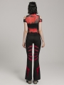 Black and Red Gothic Pointed Spider Web Flared Trousers for Women