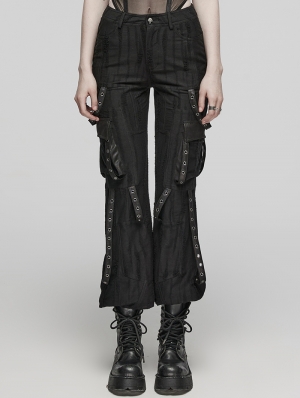 Morrigan Strap and Lacing Black Slim Fit Gothic Trousers by Dark