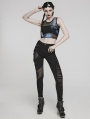 Black Gothic Punk Belt Asymmetric Long Fitted Pants for Women