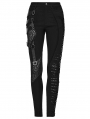 Black Gothic Punk Belt Asymmetric Long Fitted Pants for Women