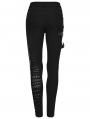 Black Gothic Punk Belt Asymmetric Long Fitted Pants for Women