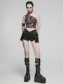 Black Gothic Punk Detachable Belt Pockets Hot Shorts for Women