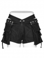 Black Gothic Punk Detachable Belt Pockets Hot Shorts for Women