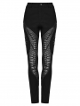 Black Gothic Punk Burnt Pattern Hollow Long Fitted Trousers for Women