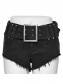 Black Gothic Punk Buckle Belt Hot Denim Shorts for Women