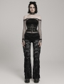 Black Sexy Gothic Floral Mesh Lace Flared Trousers for Women