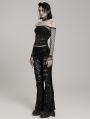 Black Sexy Gothic Floral Mesh Lace Flared Trousers for Women