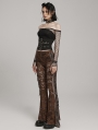 Coffee Sexy Gothic Floral Mesh Lace Flared Trousers for Women