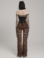 Coffee Sexy Gothic Floral Mesh Lace Flared Trousers for Women