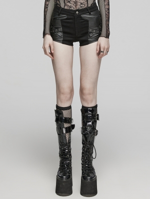 Black Gothic Punk Cross Eyelet Hot Shorts for Women