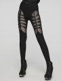 Black Sexy Gothic Punk Studded Mesh Hollow Leggings for Women