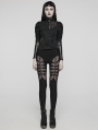 Black Sexy Gothic Punk Studded Mesh Hollow Leggings for Women