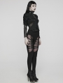 Black Sexy Gothic Punk Studded Mesh Hollow Leggings for Women