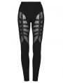 Black Sexy Gothic Punk Studded Mesh Hollow Leggings for Women