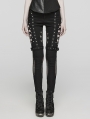 Black Gothic Punk Mesh Splicing Hollow Washed Jeans for Women