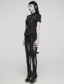 Black Gothic Punk Mesh Splicing Hollow Washed Jeans for Women