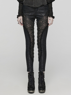 Black Sexy Gothic Lace Splicing Leggings for Women