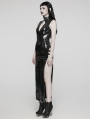 Black Gothic Sexy Punk Glossy Faux Leather Slit Long Dress