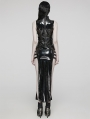 Black Gothic Sexy Punk Glossy Faux Leather Slit Long Dress