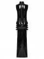 Black Gothic Sexy Punk Glossy Faux Leather Slit Long Dress