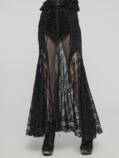 Black Gothic Lace Mesh Sexy Long Fishtail Skirt