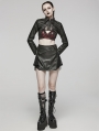 Black Gothic Punk Zipper Faux Leather Short Wrap Skirt