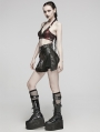 Black Gothic Punk Zipper Faux Leather Short Wrap Skirt