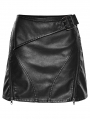 Black Gothic Punk Zipper Faux Leather Short Wrap Skirt