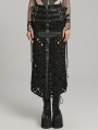 Black Sexy Gothic Punk Buckle Cross Hollowed Long Slit Skirt