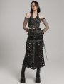 Black Sexy Gothic Punk Buckle Cross Hollowed Long Slit Skirt