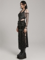 Black Sexy Gothic Punk Buckle Cross Hollowed Long Slit Skirt