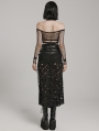 Black Sexy Gothic Punk Buckle Cross Hollowed Long Slit Skirt