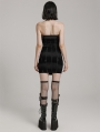 Black Gothic Sexy Front Drawstring Printed Tube Short Dress