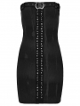 Black Gothic Sexy Front Drawstring Printed Tube Short Dress