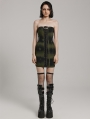 Black and Green Gothic Sexy Front Drawstring Printed Tube Short Dress