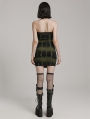 Black and Green Gothic Sexy Front Drawstring Printed Tube Short Dress