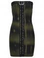 Black and Green Gothic Sexy Front Drawstring Printed Tube Short Dress