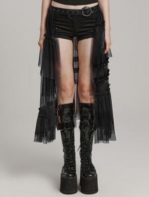 Black Gothic Sweet Cool Asymmetrical Layered Gradient Mesh Skirt