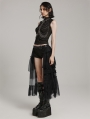 Black Gothic Sweet Cool Asymmetrical Layered Gradient Mesh Skirt