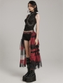 Black and Red Gothic Sweet Cool Asymmetrical Layered Gradient Mesh Skirt