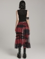 Black and Red Gothic Sweet Cool Asymmetrical Layered Gradient Mesh Skirt